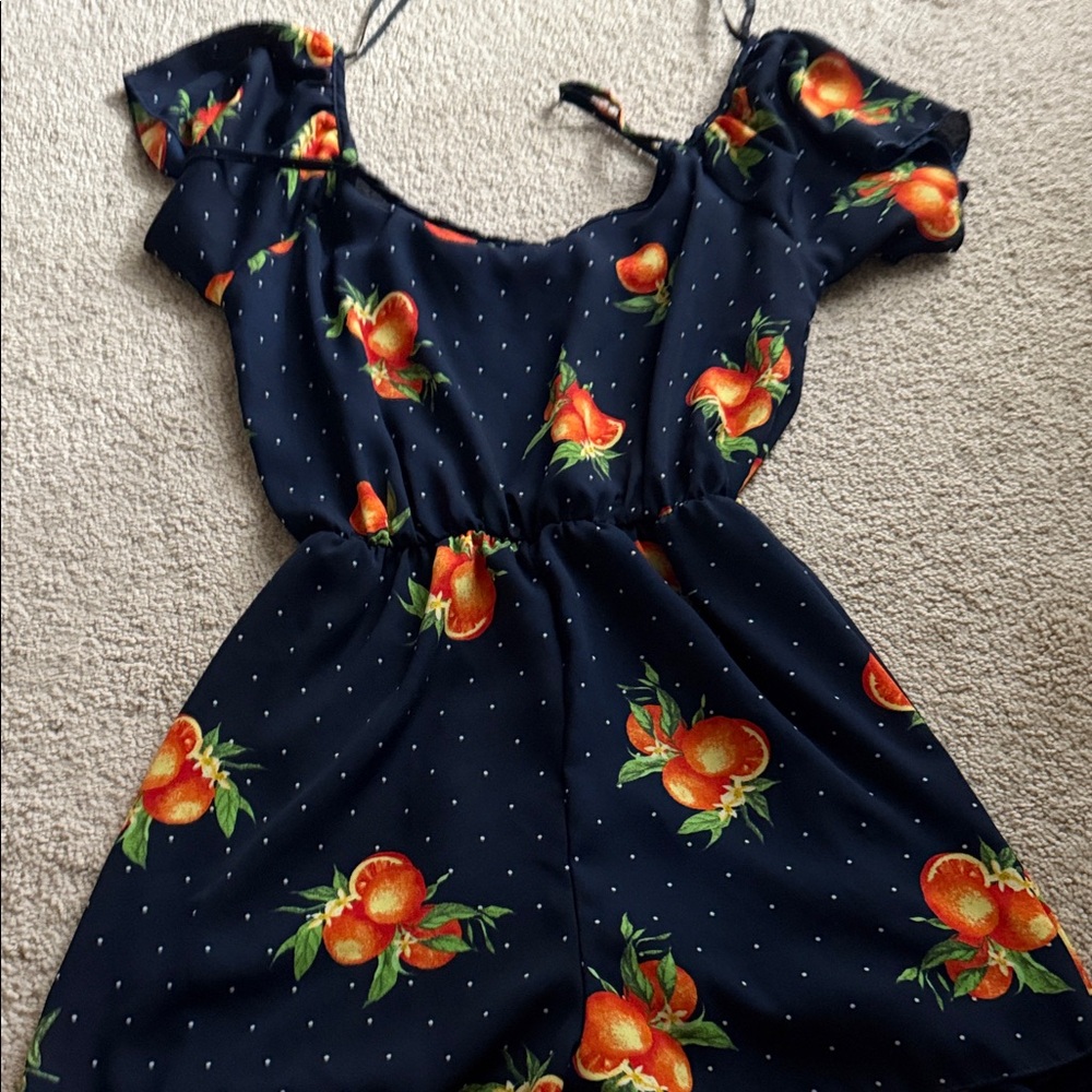 Papaya Navy Dress with Orange and Green Fruit Print